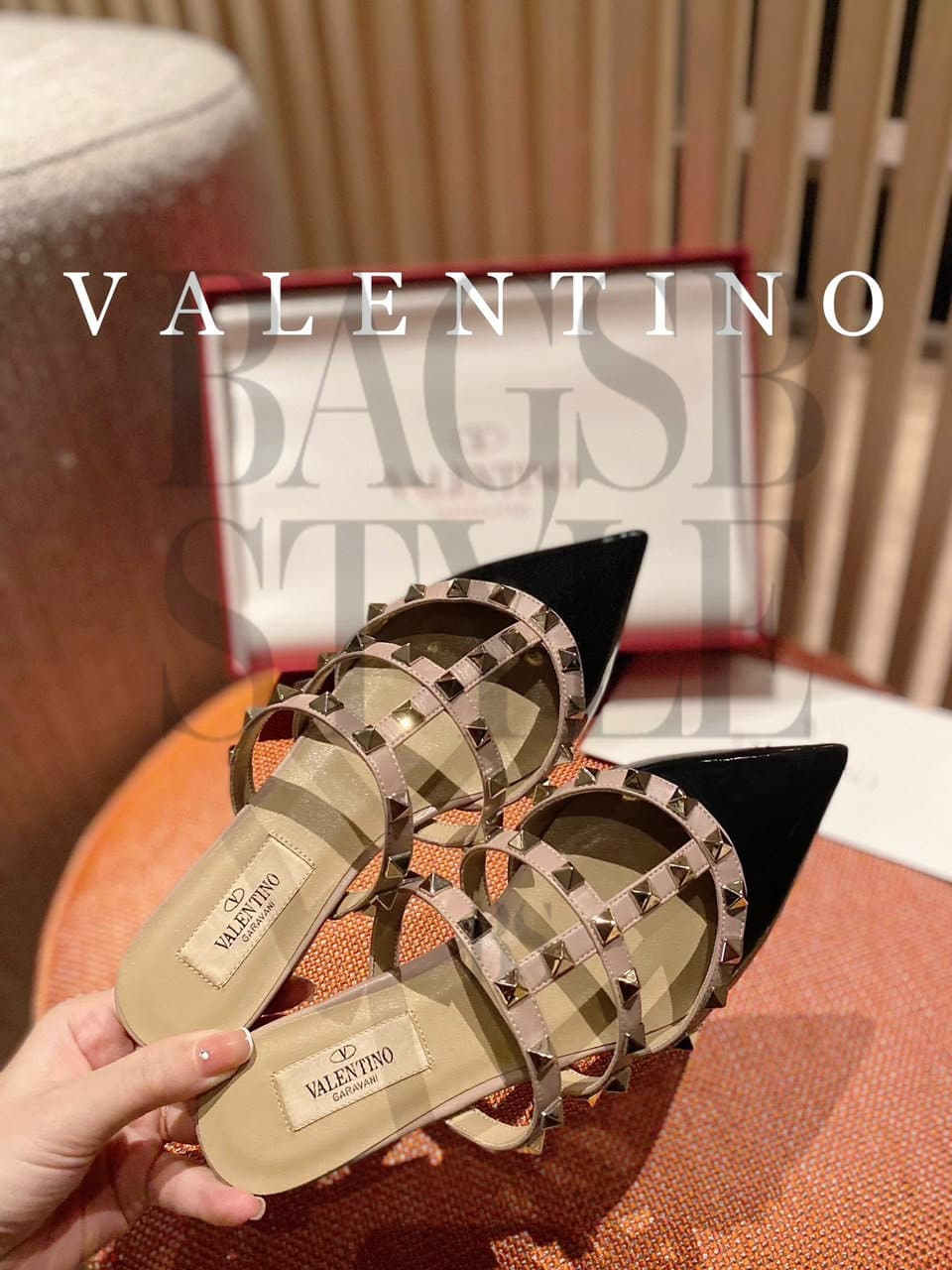 valentino Rockstud Patent Leather Mule 5W2S0H15Vnw_N91