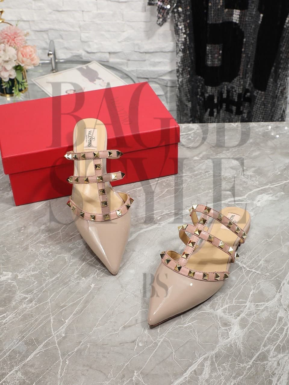 VALENTINO ROCKSTUD PATENT-LEATHER MULE 5W2S0H15VNW_P45 — Shoes
