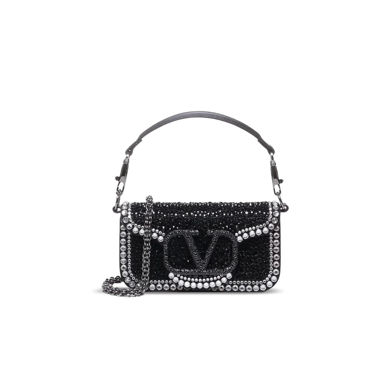 VALENTINO SMALL GARAVANI LOCO SHOULDER BAG WITH RHINESTONES (20*11*5cm) — Bags