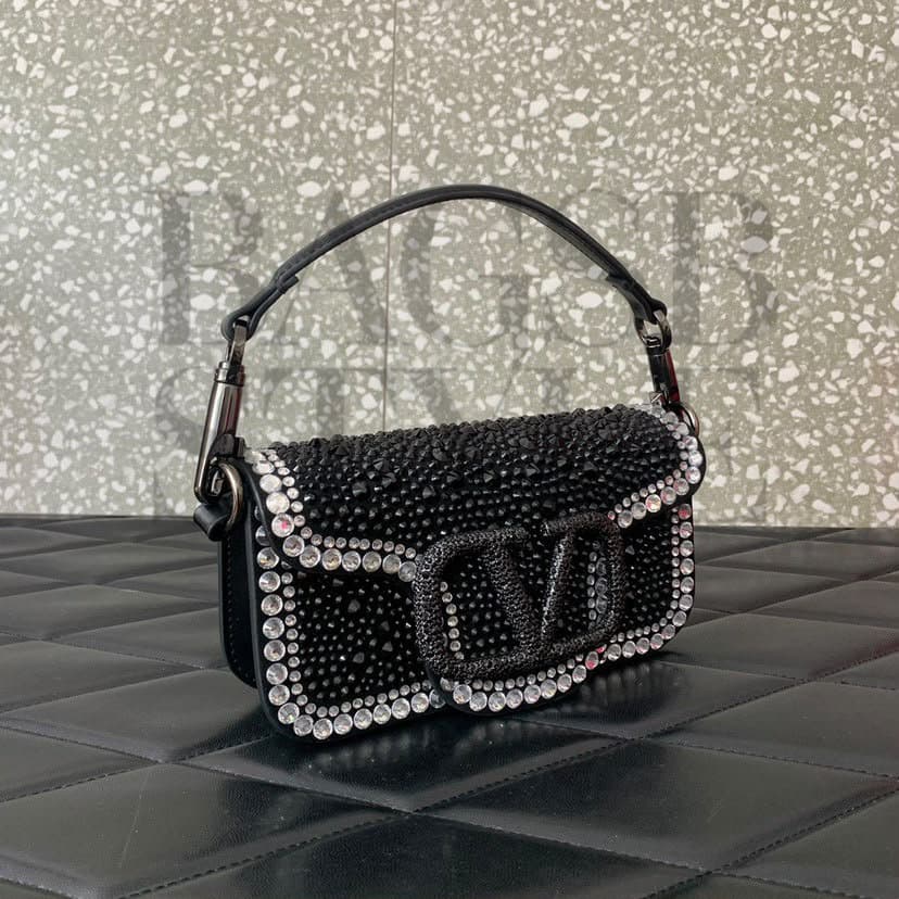 VALENTINO SMALL GARAVANI LOCO SHOULDER BAG WITH RHINESTONES (20*11*5cm) — Bags