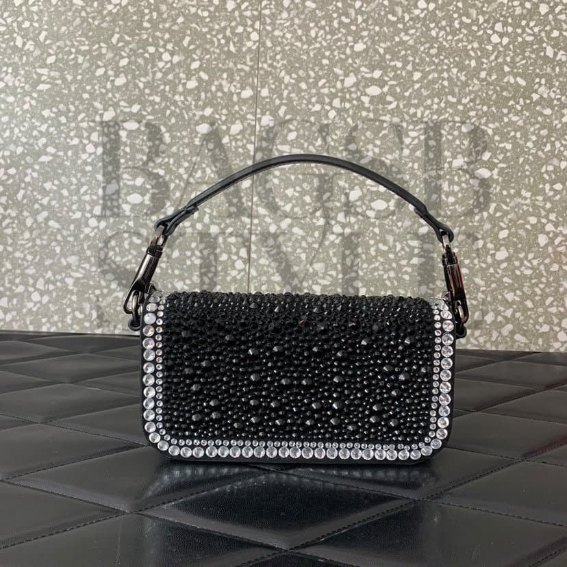 VALENTINO SMALL GARAVANI LOCO SHOULDER BAG WITH RHINESTONES (20*11*5cm) — Bags