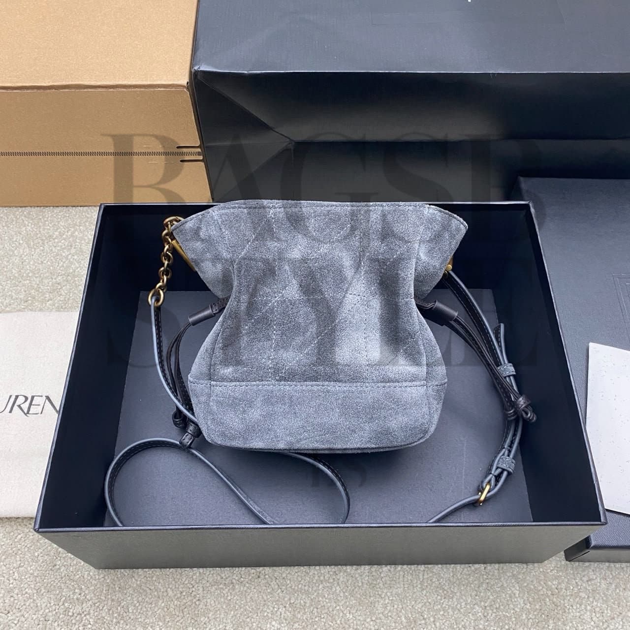 YSL JAMIE MINI SHOULDER POUCH IN SUEDE 859174 (15.5*14.5*8cm) — Bags