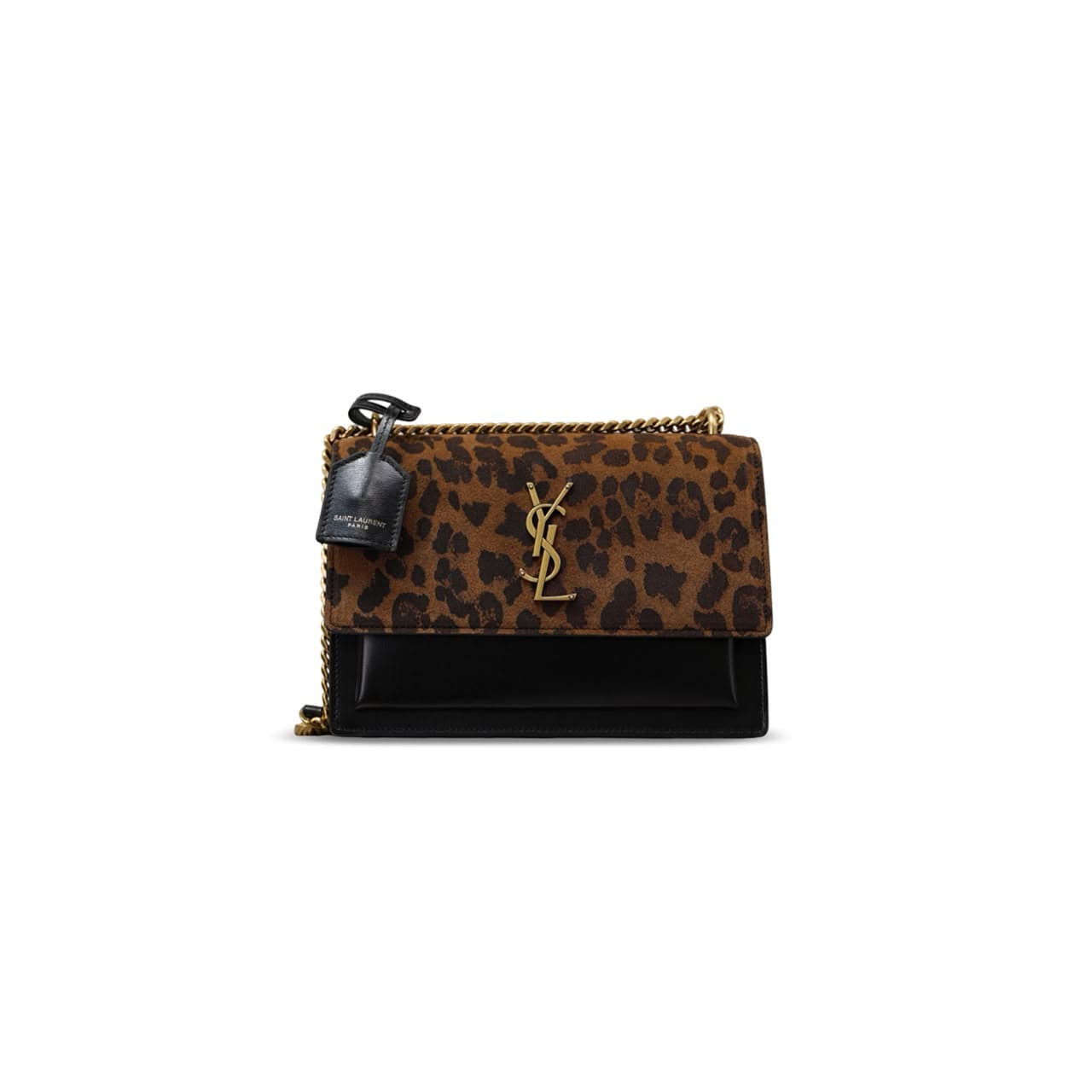 YSL SUNSET MEDIUM SHOULDER BAG IN LEOPARD PRINTED SUEDE 422906 (22*16*8cm) — Bags