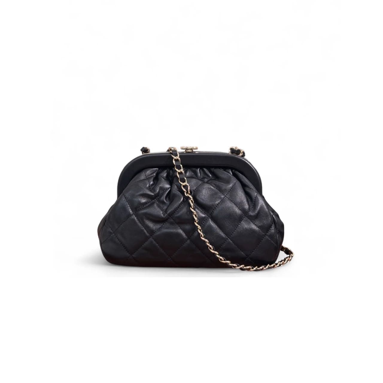 CHANEL MASTER QUILTED VINTAGE KISS LOCK FRAME BAG LAMBSKIN BLACK (23 × 15 × 8 cm) — Bags