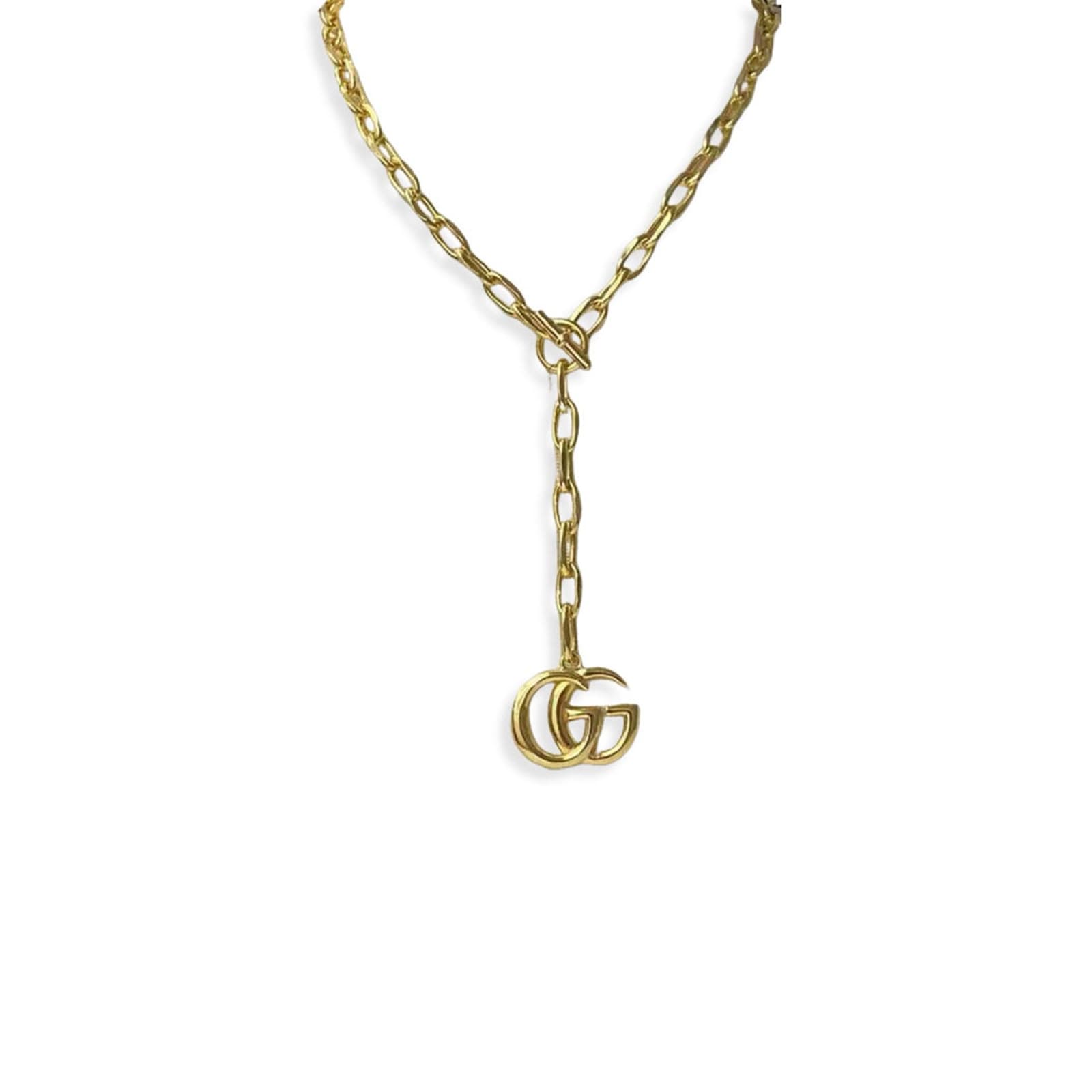 GUCCI DOUBLE G LOGO GOLD NECKLACE — Accessories