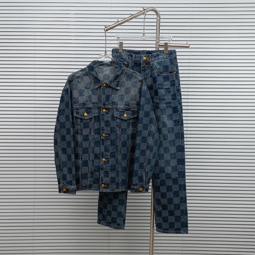 Louis Vuitton Damier Distressed Denim Set – Premium Unisex Jacket & Jeans — Clothes