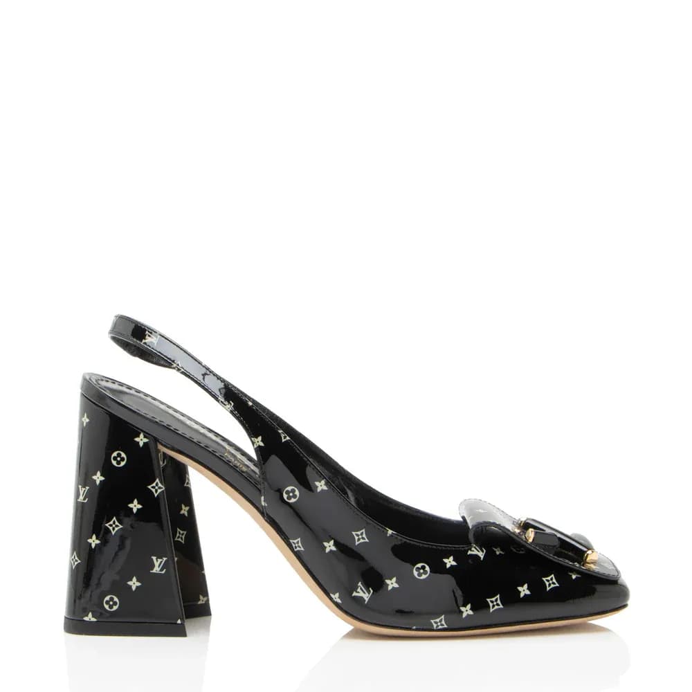 Louis Vuitton Patent Calfskin Monogram Shake Slingback Pumps - Size 7.5 / 37.5 — Shoes