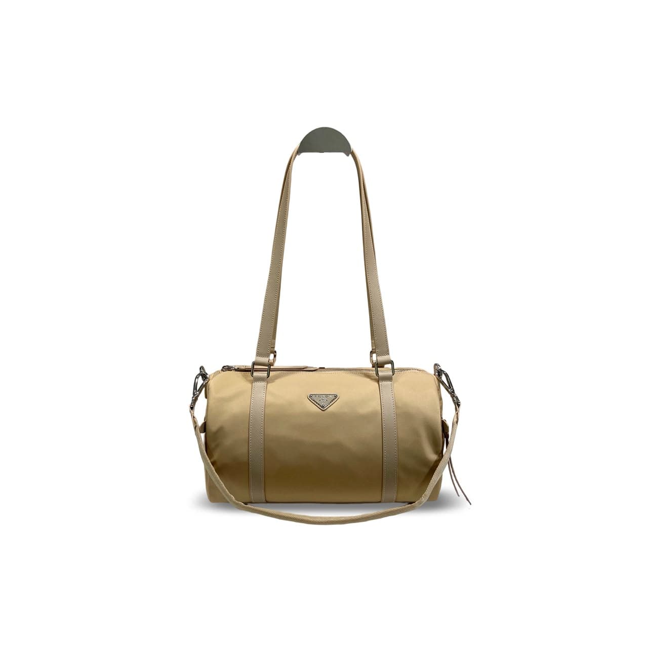 PRADA LARGE RE-NYLON LEATHER DUFFEL BAG 1BB154 (32.5 × 17 × 16.5 cm) — Bags